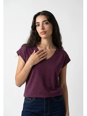 Polera Mujer Cuello V Soft Burdeo