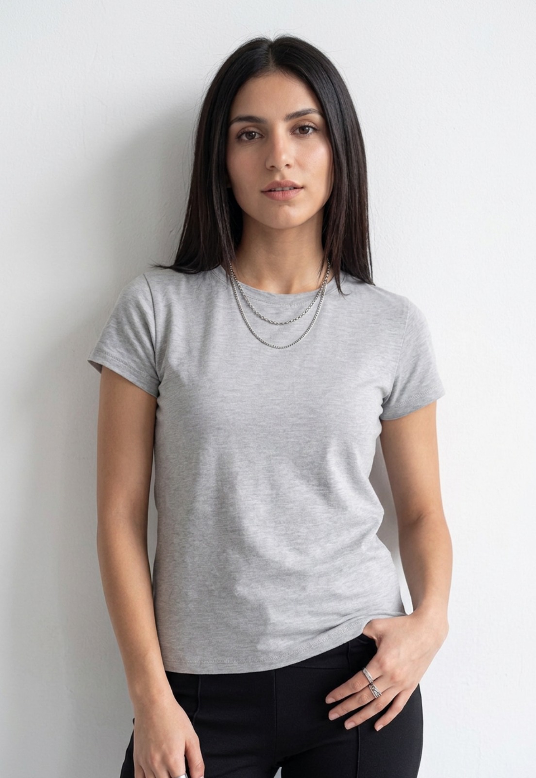 Polera Mujer Basic Cuello Redondo Gris 1