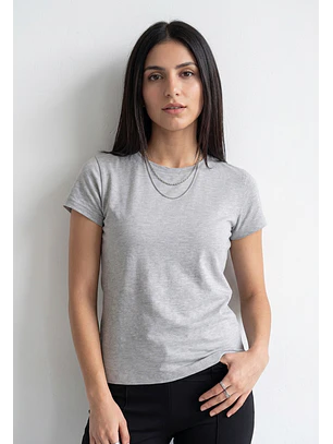 Polera Mujer Basic Cuello Redondo Gris