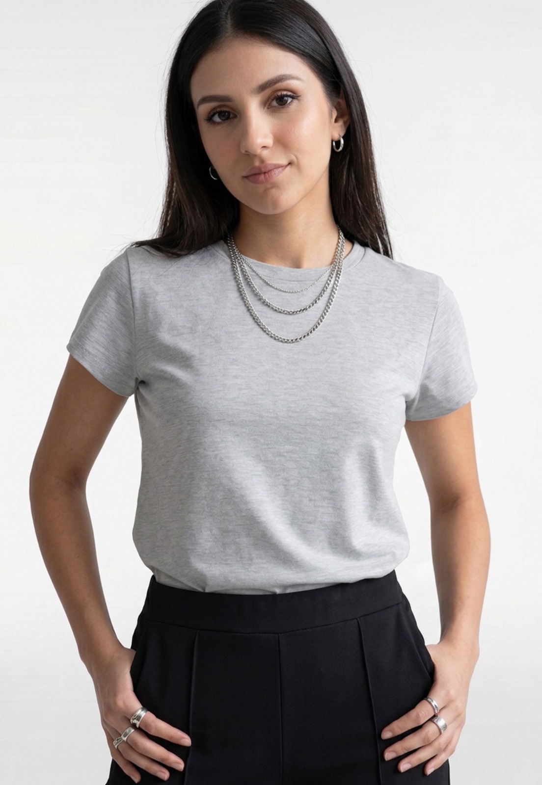 Polera Mujer Basic Cuello Redondo Gris 3