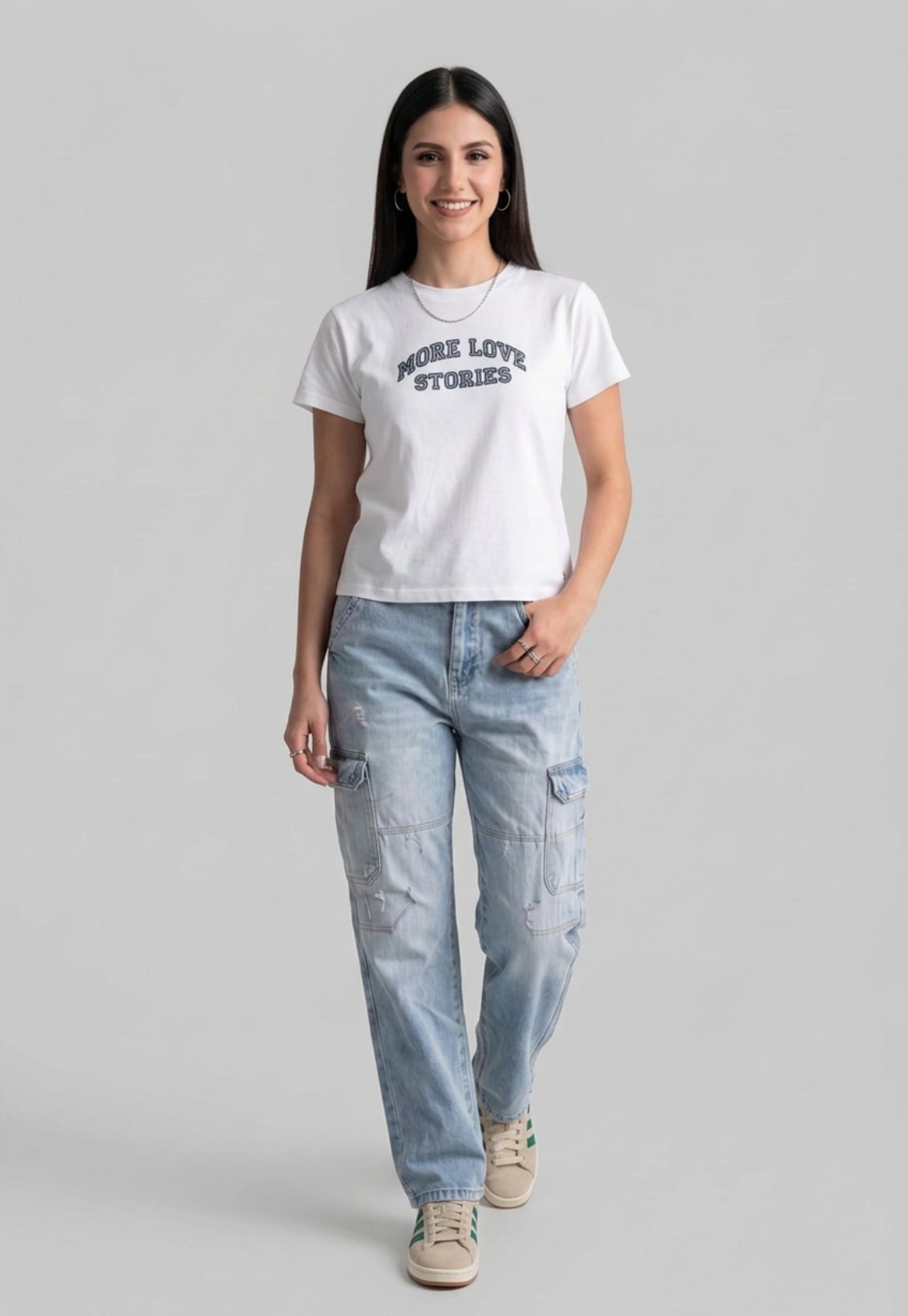 Polera Mujer Texto Bordado Y Flock Blanco 3
