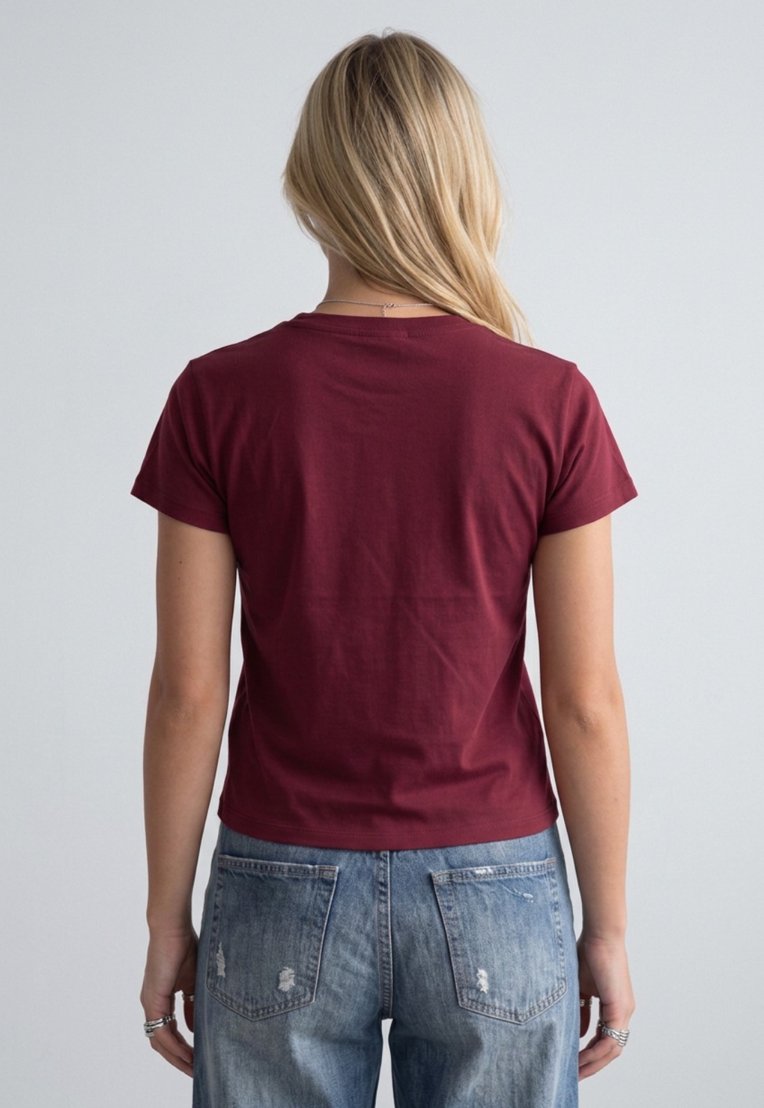 Polera Mujer Texto Bordado Y Flock Burdeo 2