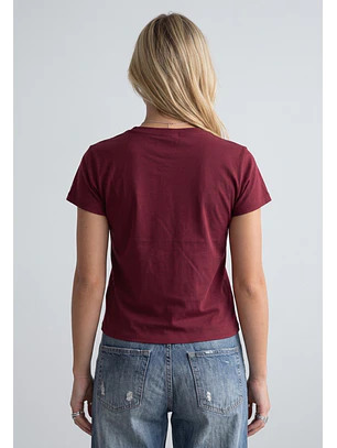Polera Mujer Texto Bordado Y Flock Burdeo