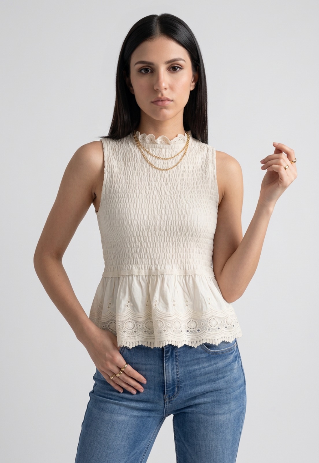 Peto Mujer Romantic Broderie Crudo 5