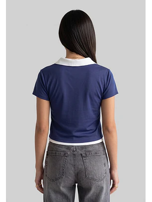 Polera Mujer Con Cuello Azul