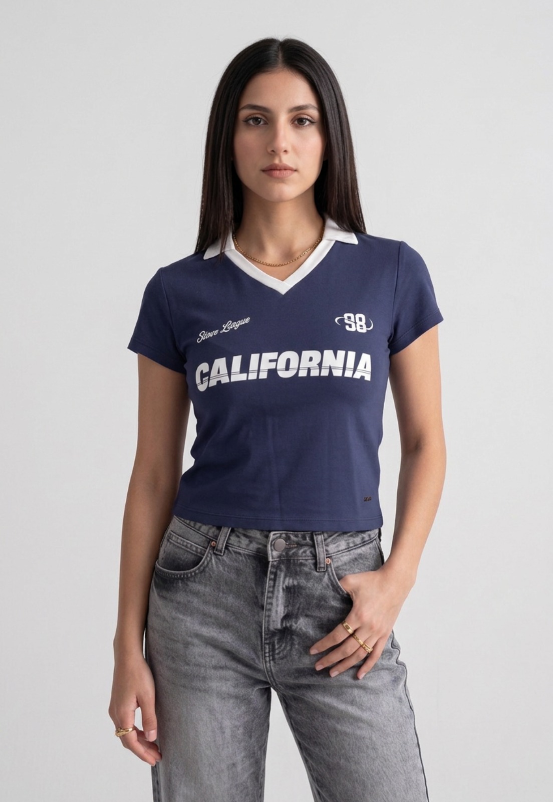 Polera Mujer Con Cuello Azul 1