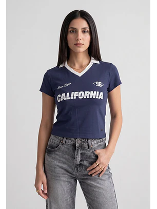 Polera Mujer Con Cuello Azul