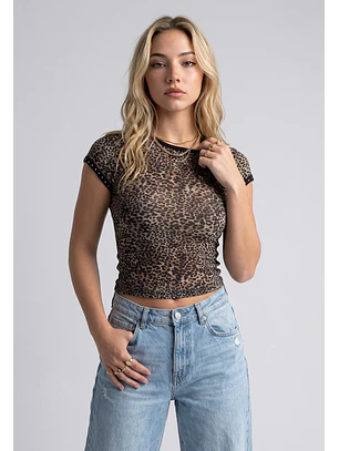 Polera Mujer Leopardo Tachas Beige