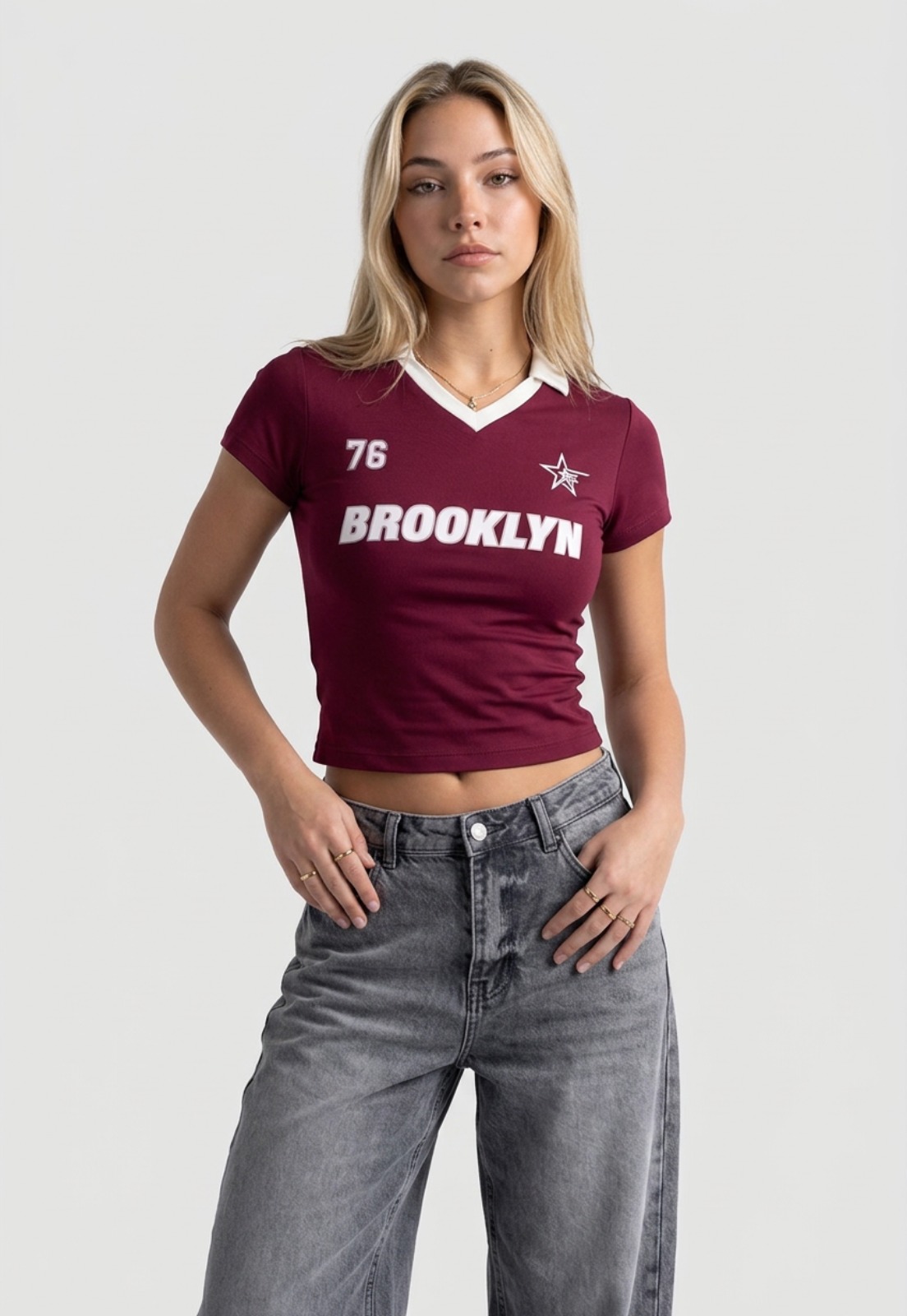 Polera Mujer Con Cuello Burdeo 1