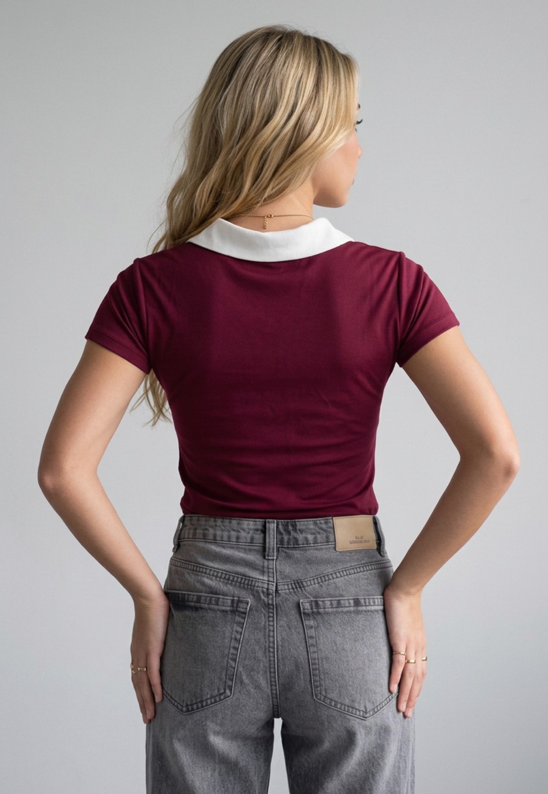 Polera Mujer Con Cuello Burdeo 2