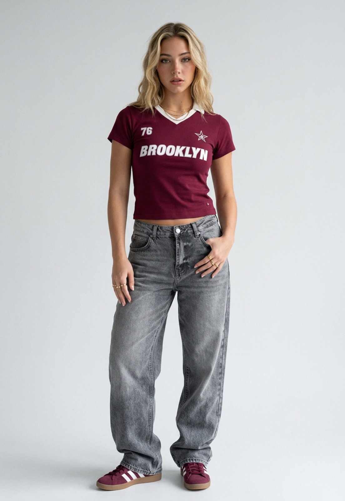 Polera Mujer Con Cuello Burdeo 4
