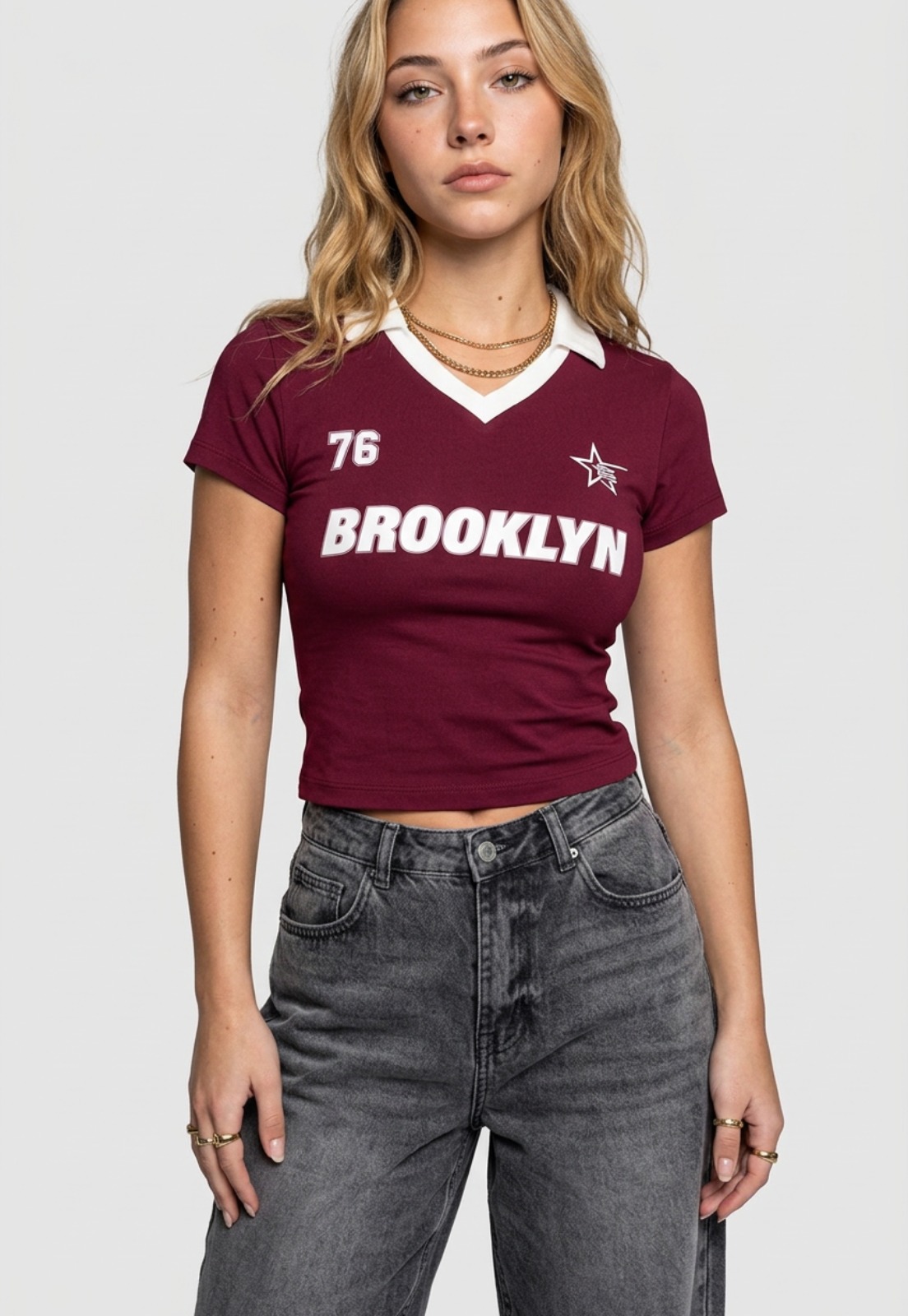Polera Mujer Con Cuello Burdeo 5