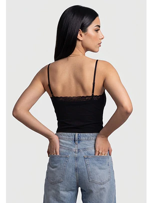 Body Mujer Pabilo Escote Encaje Negro