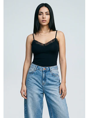 Body Mujer Pabilo Escote Encaje Negro