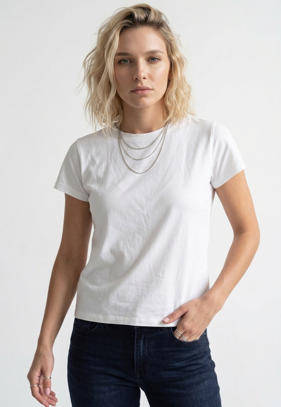 Polera Mujer Basic Cuello Redondo Crudo 1