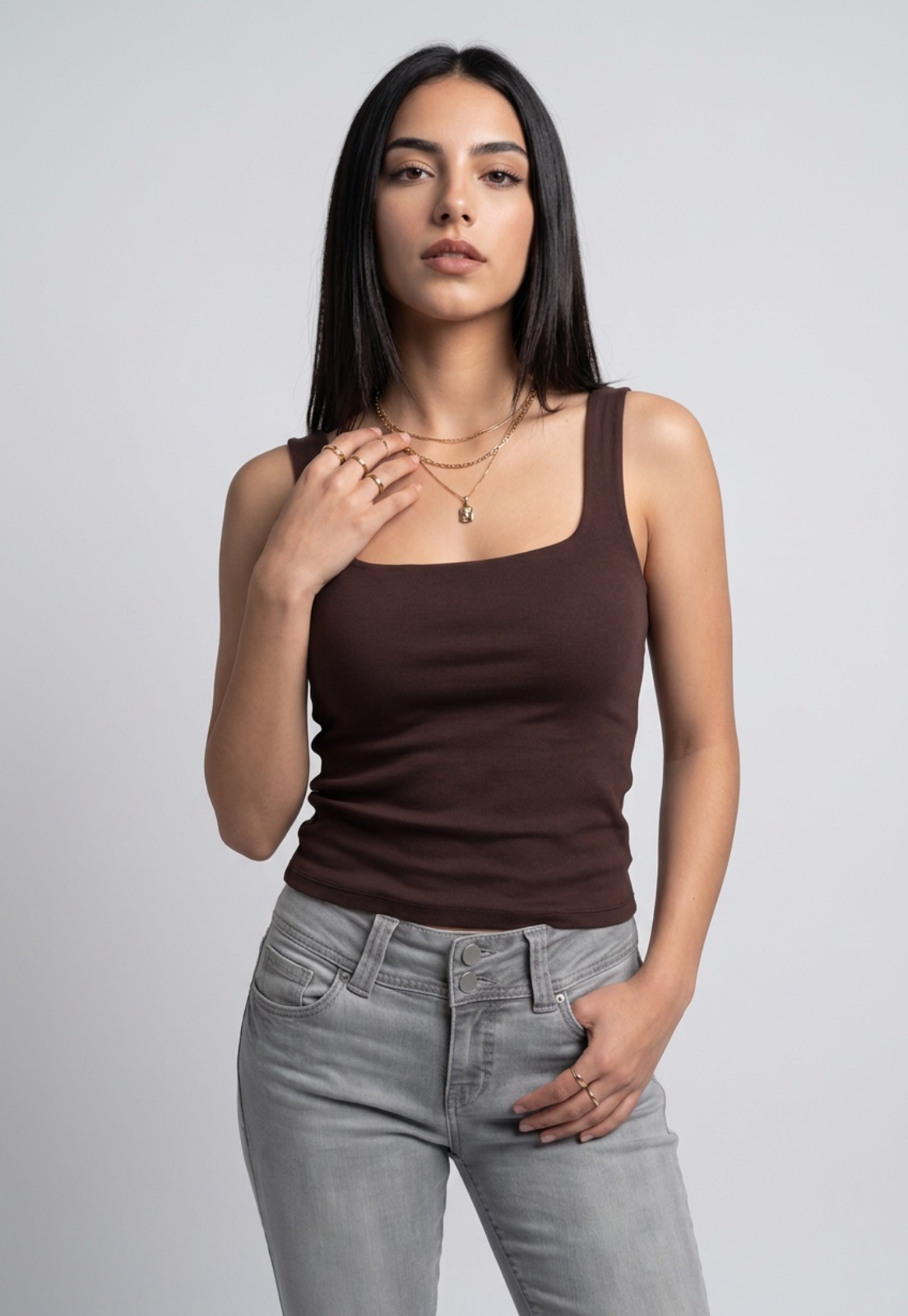 Peto Mujer Escote Cuadrado Café 1