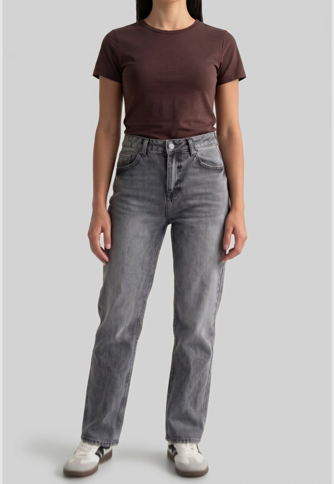 Jeans Mujer Recto Tiro Medio Gris 3