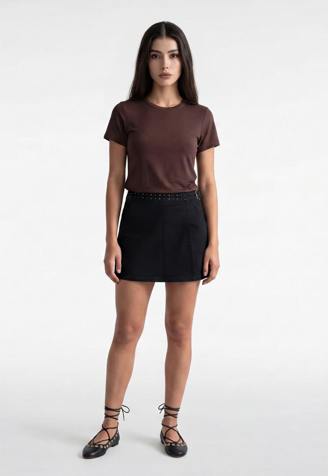 Falda Mujer Tachas Cintura Negro 1