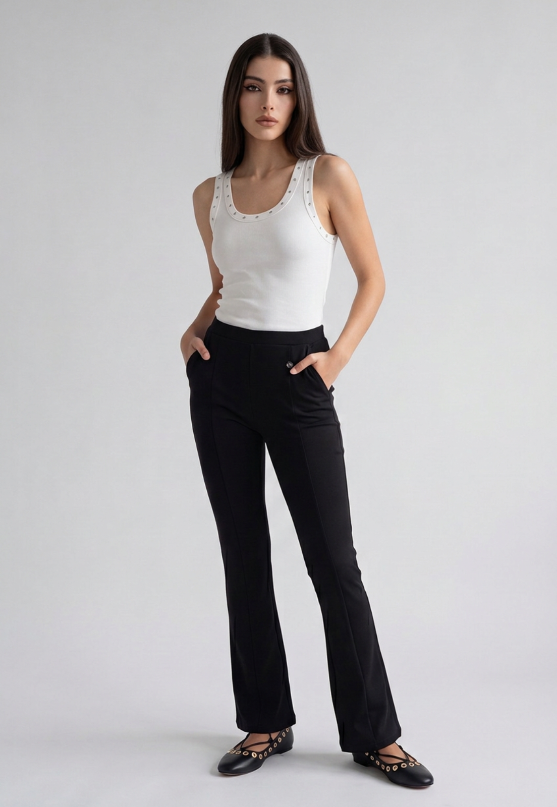 Calza Mujer Tiro Alto Flare Negro 1