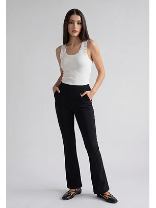 Calza Mujer Tiro Alto Flare Negro