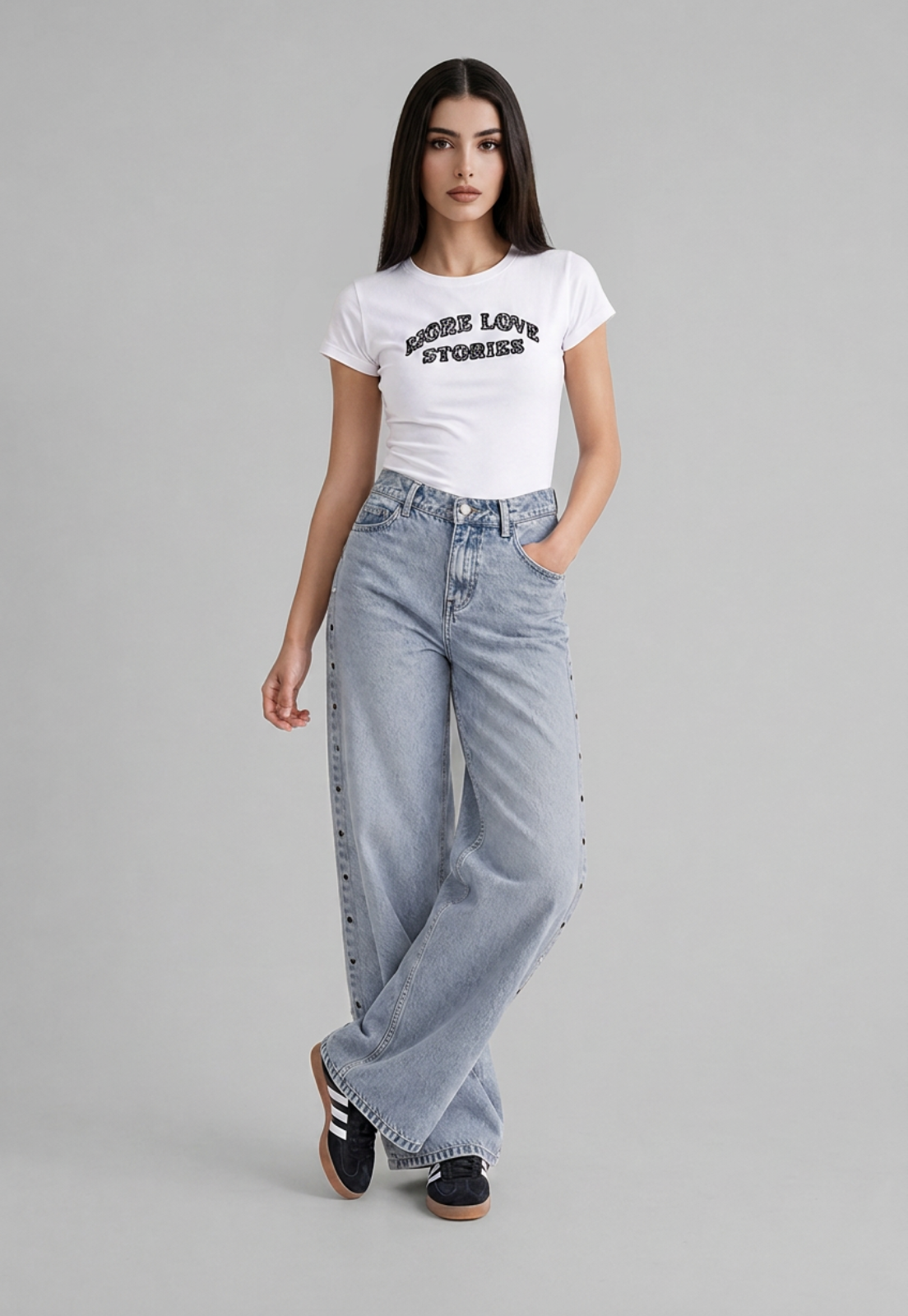 Jeans Mujer Tachas Stars Celeste 1