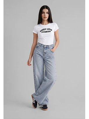Jeans Mujer Tachas Stars Celeste