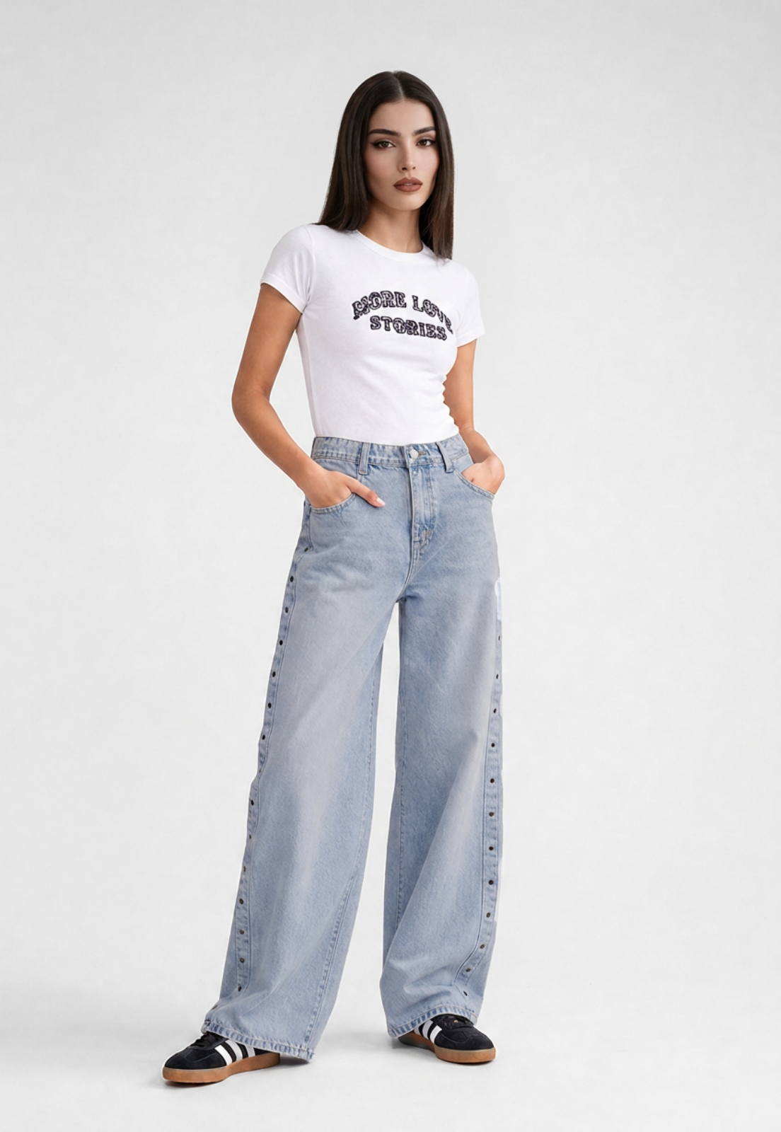 Jeans Mujer Tachas Stars Celeste 4