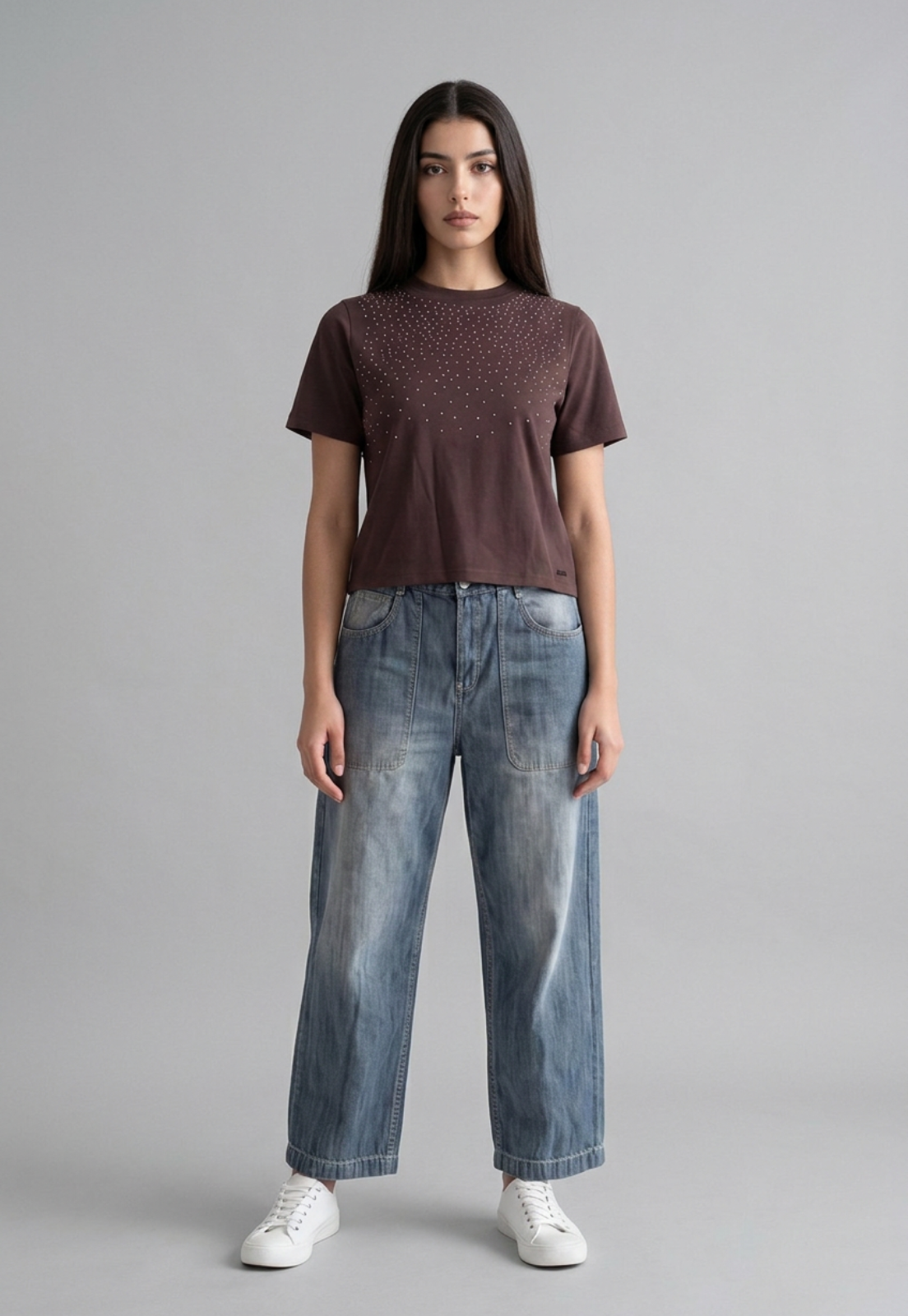 Polera Mujer Tachas Delantero Café 2