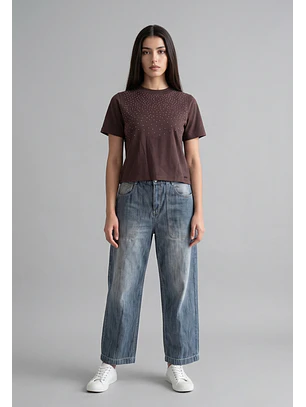 Polera Mujer Tachas Delantero Café