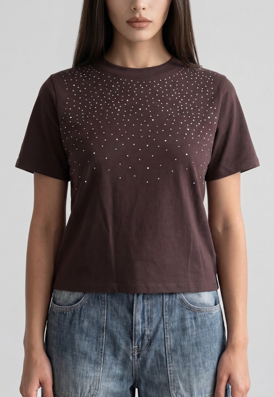Polera Mujer Tachas Delantero Café 4