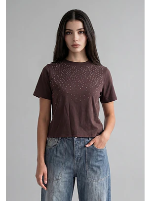 Polera Mujer Tachas Delantero Café