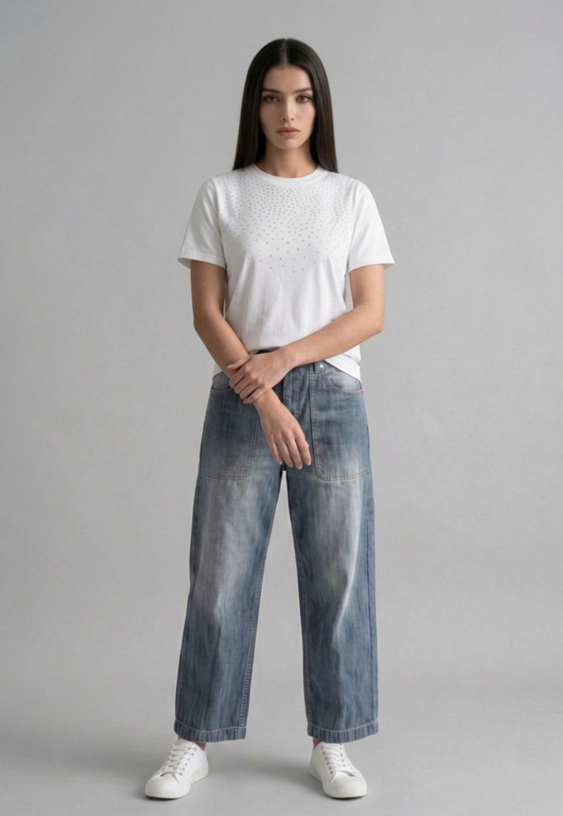 Polera Mujer Tachas Delantero Crudo 1