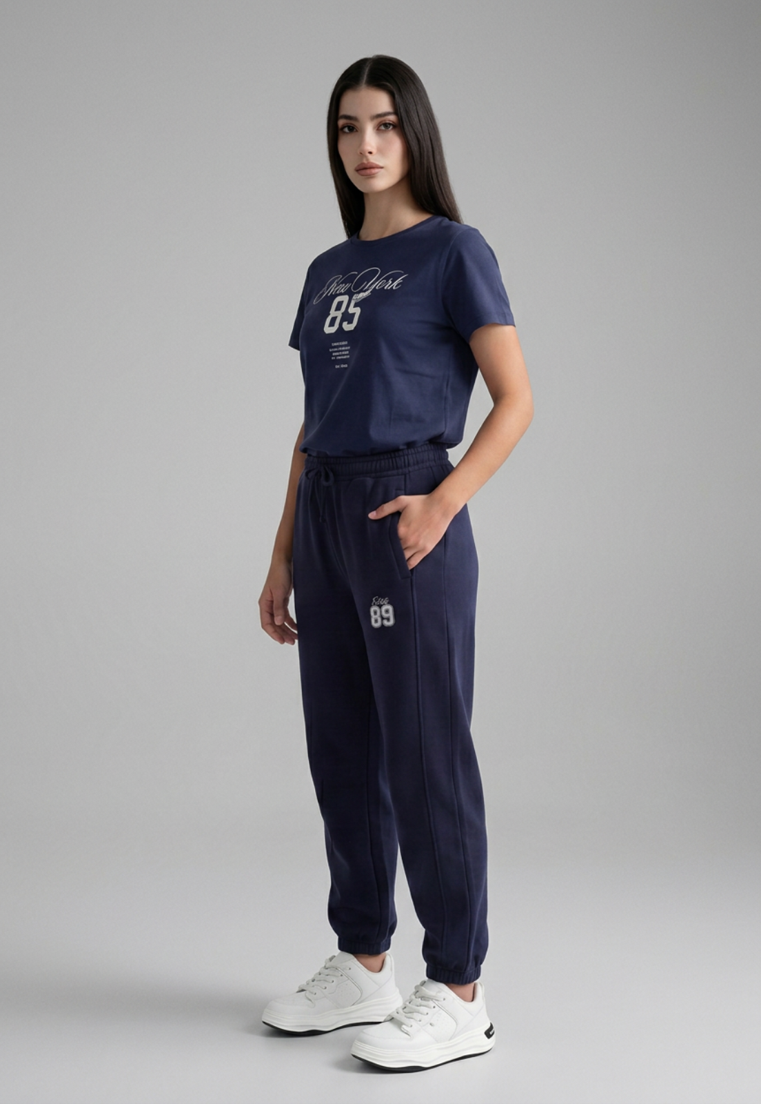 Pantalón Buzo Mujer Balloon Varsity Azul 4