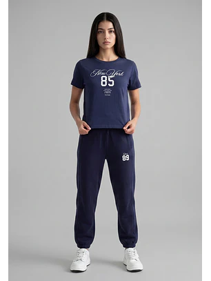 Pantalón Buzo Mujer Balloon Varsity Azul