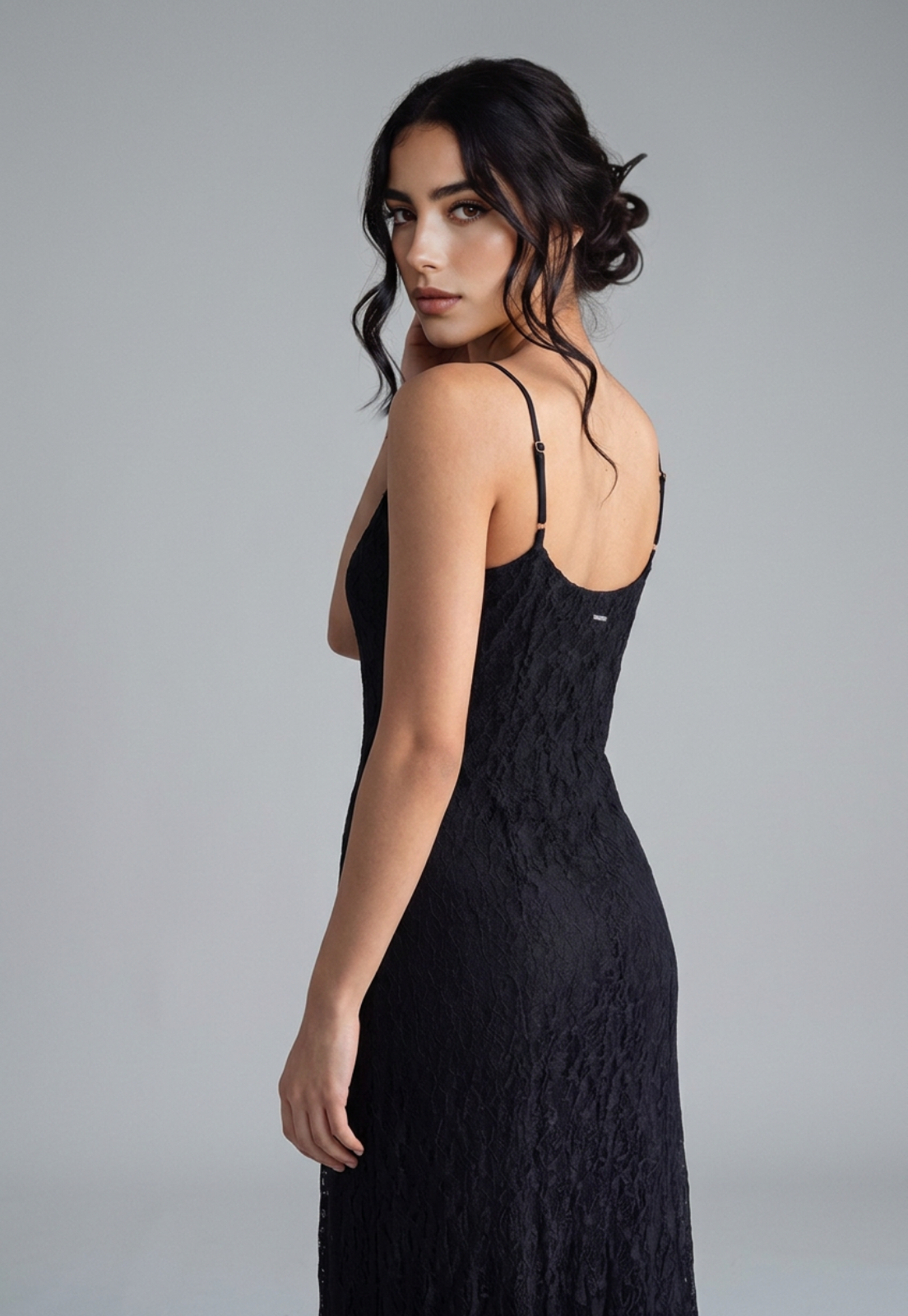Vestido Mujer Encaje Escote Drapeado Negro 2