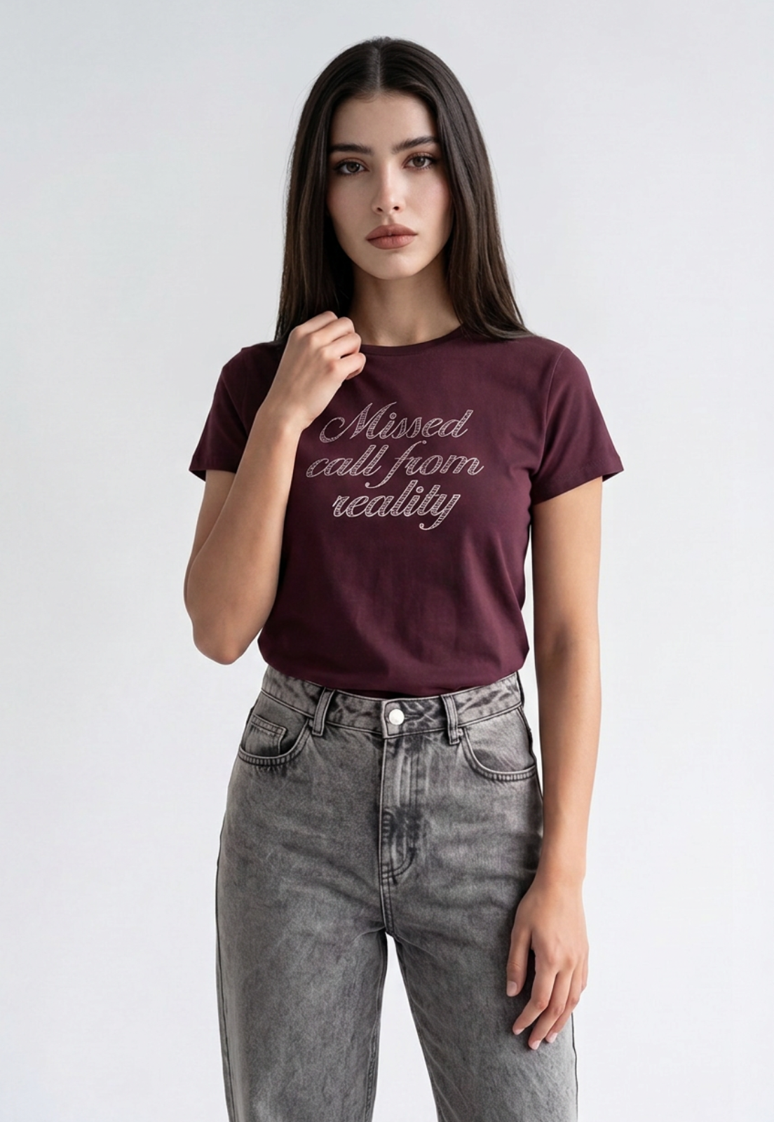 Polera Mujer Texto Brillo Morado 1