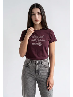 Polera Mujer Texto Brillo Morado