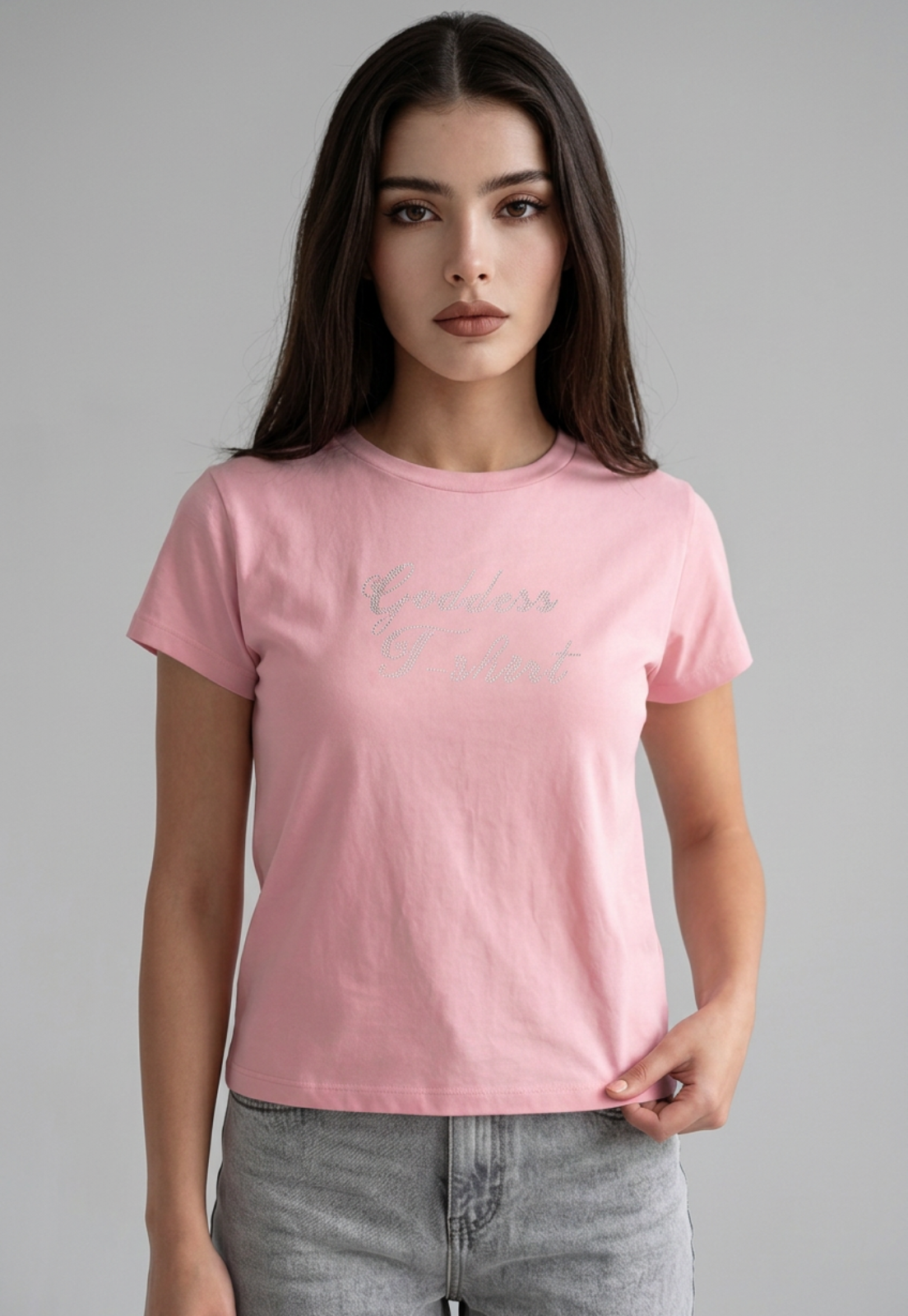 Polera Mujer Texto Brillo Rosado 2