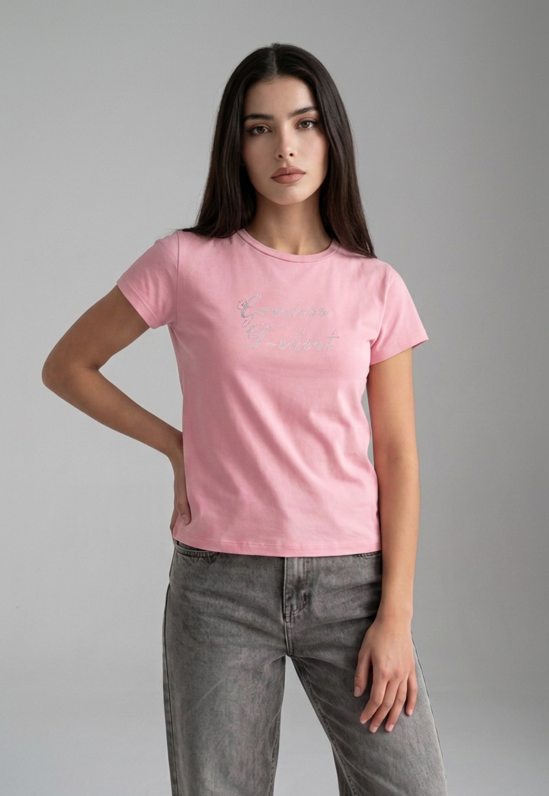 Polera Mujer Texto Brillo Rosado 1