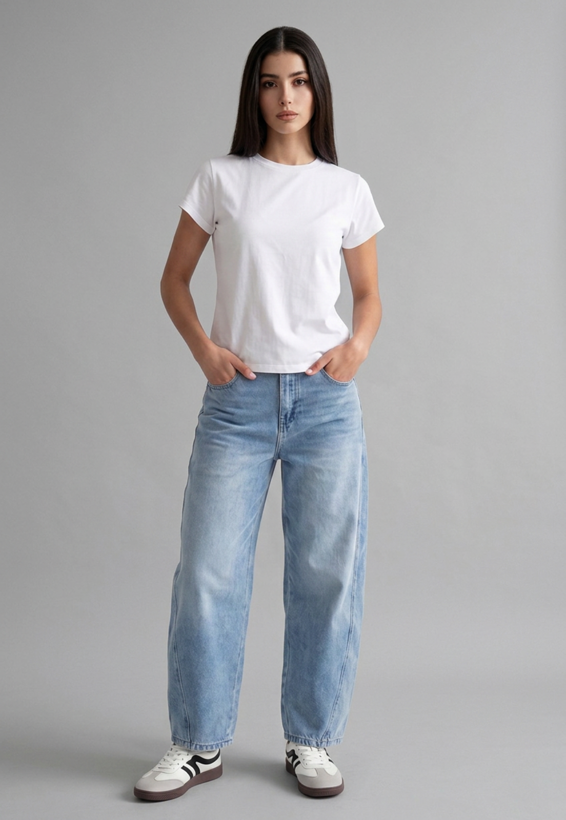 Jeans Mujer Barrel Tiro Medio Celeste 1