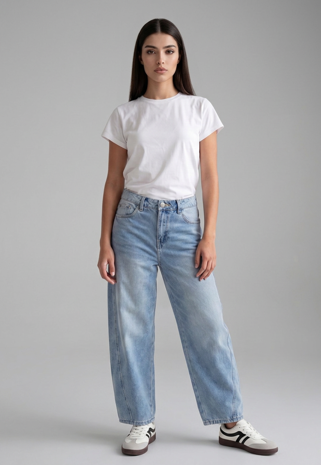 Jeans Mujer Barrel Tiro Medio Celeste 4