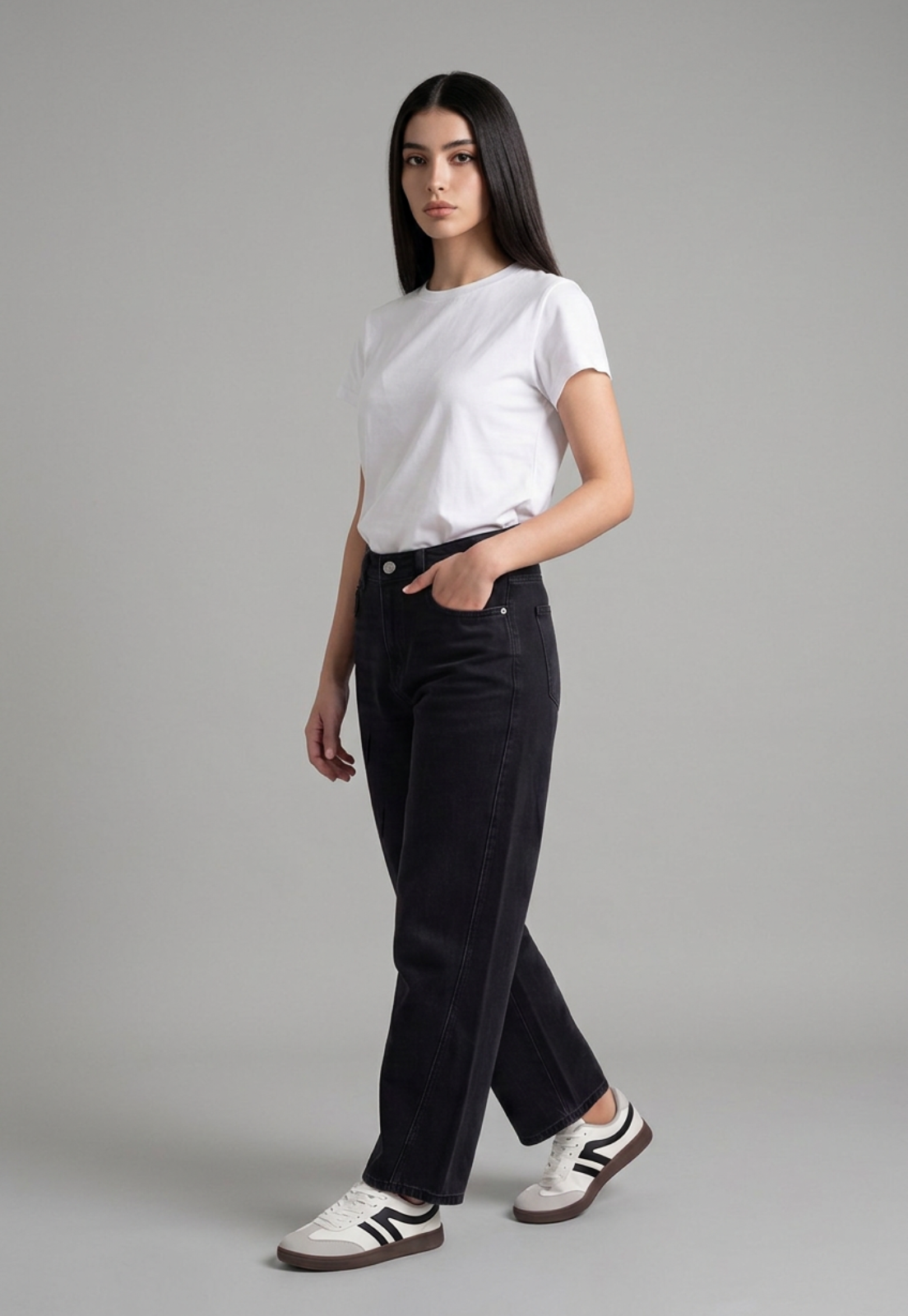 Jeans Mujer Barrel Tiro Medio Negro 1