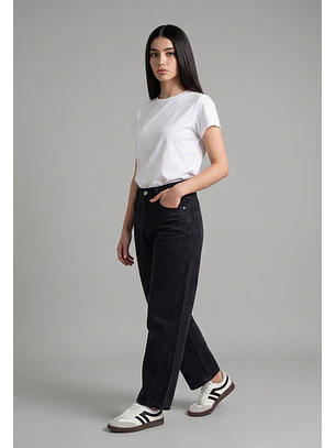 Jeans Mujer Barrel Tiro Medio Negro