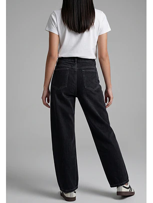 Jeans Mujer Barrel Tiro Medio Negro