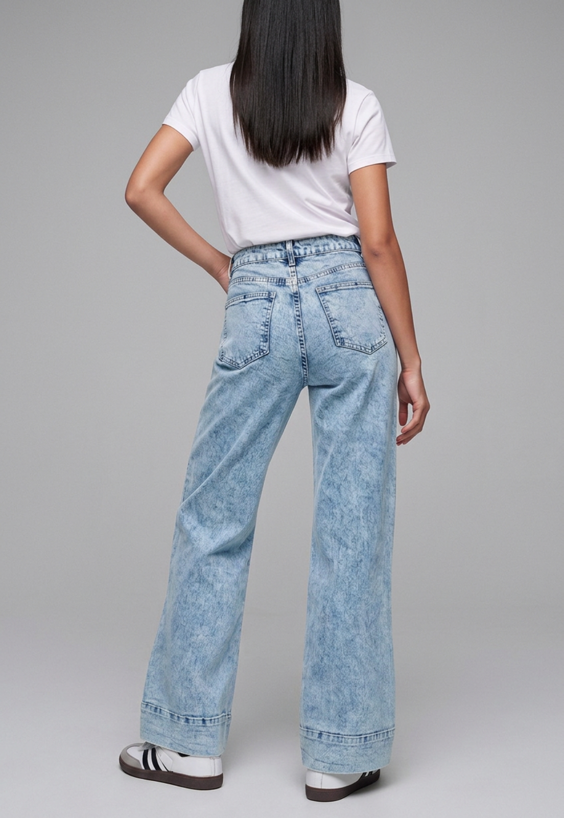Jeans Mujer Wide Leg Cinturón Celeste 2