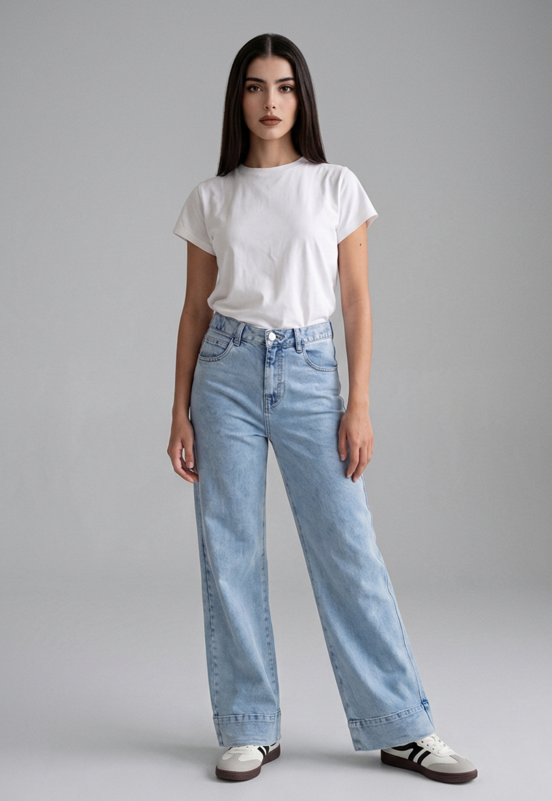 Jeans Mujer Wide Leg Cinturón Celeste 1