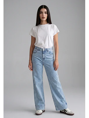 Jeans Mujer Wide Leg Cinturón Celeste