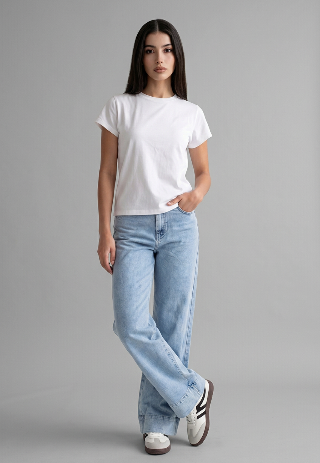 Jeans Mujer Wide Leg Cinturón Celeste 4