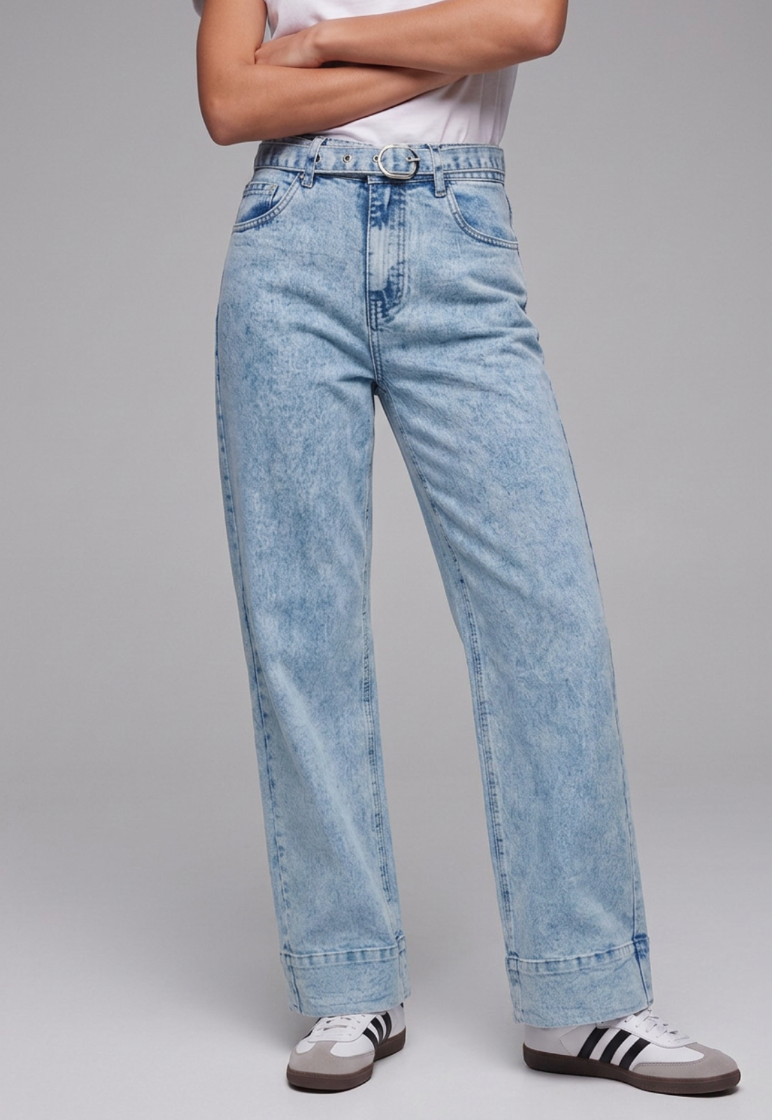 Jeans Mujer Wide Leg Cinturón Celeste 3