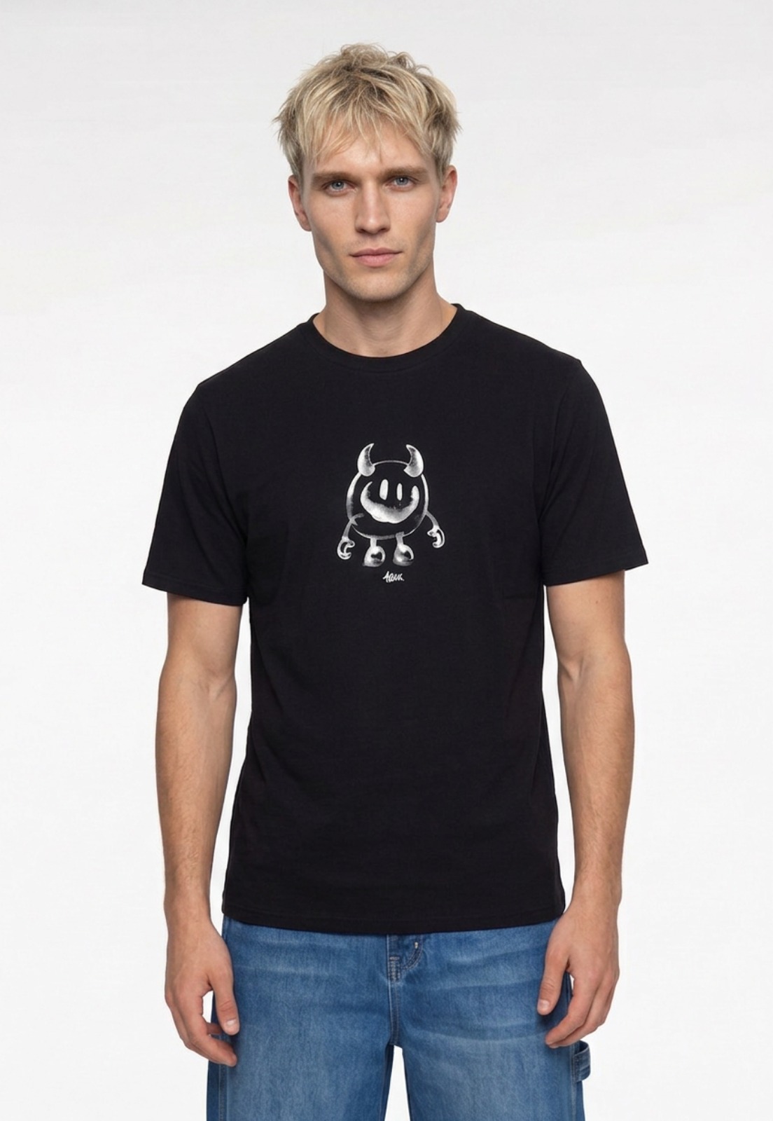 Polera Hombre Print Cara Negro 1